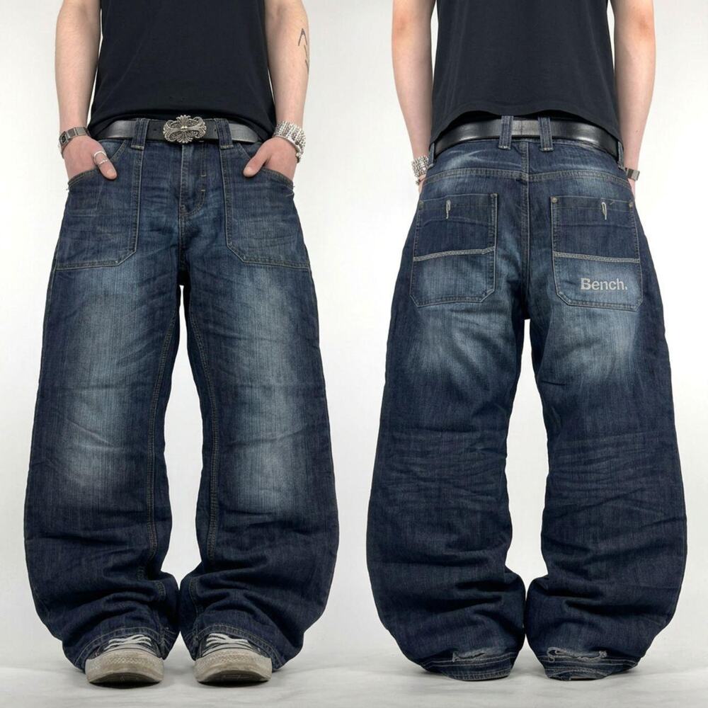 Vintage y2k dark wash grunge baggy wide leg skater archive cyber jeans